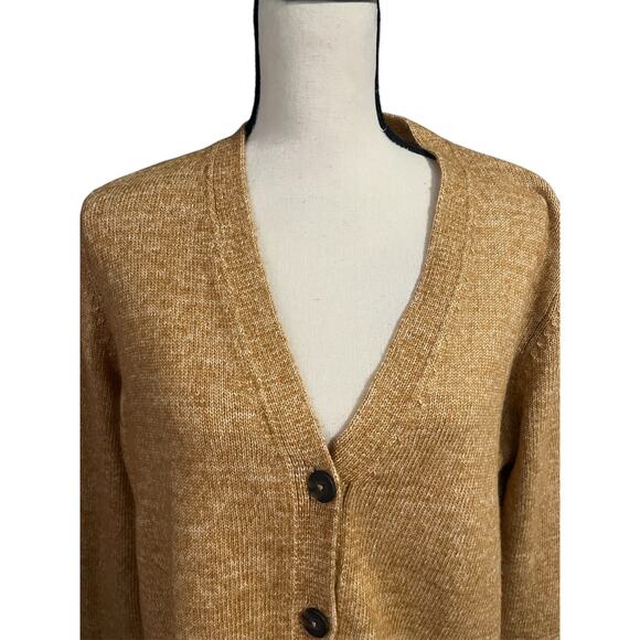J. Jill Womens Mustard Yellow Marled Knit Cardigan Sz L Minimalist Closet Staple - Picture 2 of 5